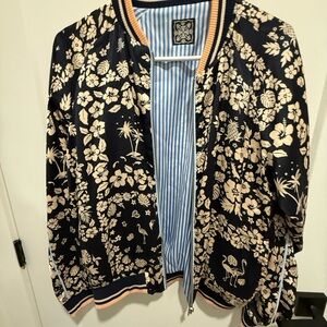 Maison Scotch Floral Bomber Jacket – Navy & Cream – Size S – Scotch & Soda